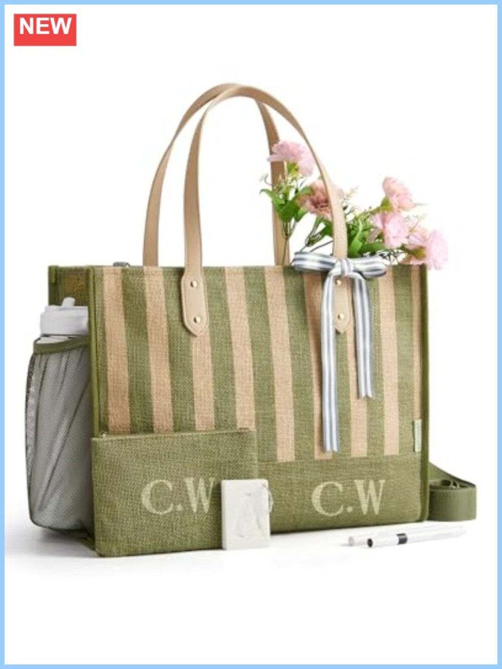 Jute Tote Bag with DIY Stencils, 15.6" Laptop, Adjustable Strap